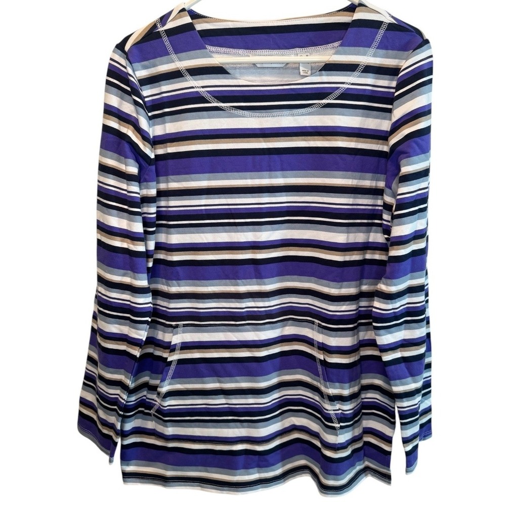 Sport Savvy Womens Purple Striped Kangaroo Pocket Long Sleeve Top M NEW Casual